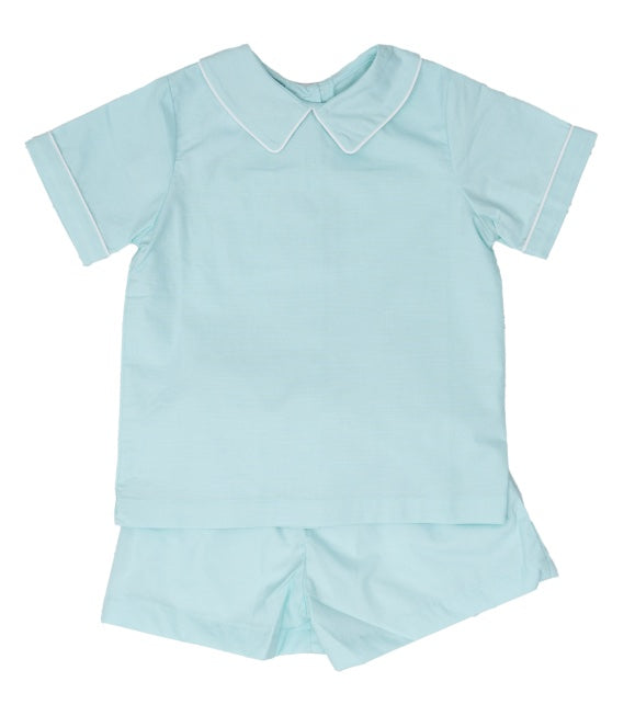 Boys Aqua Linen Short Set - The Oaks