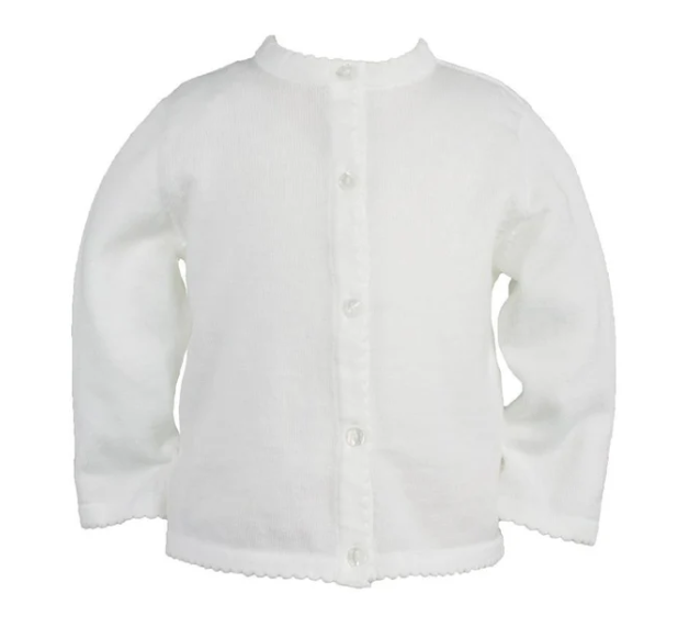 Baby Girls White Scalloped Edge Cardigan - Petit Ami