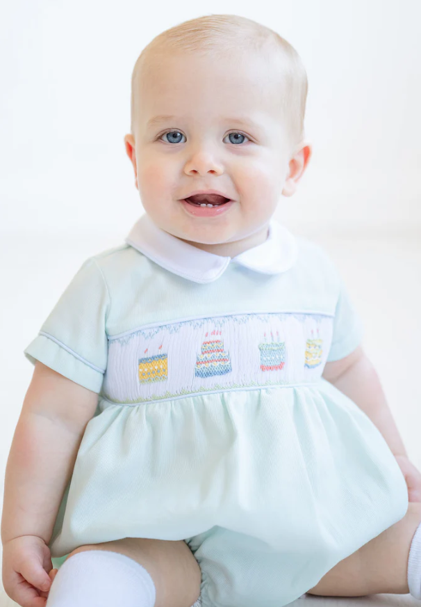 Smocked Mint Birthday Boy Bubble - Ruth and Ralph