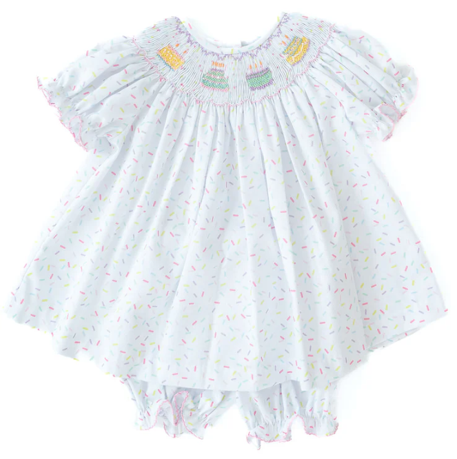 Sprinkles Smocked Birthday Bloomer Set - Ruth and Ralph