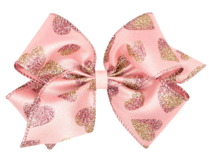 Pearl Pink Glitter Hearts Bow - Wee ones