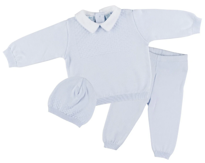 Boys Pique Collar Diamond Knit 2-Piece with Hat