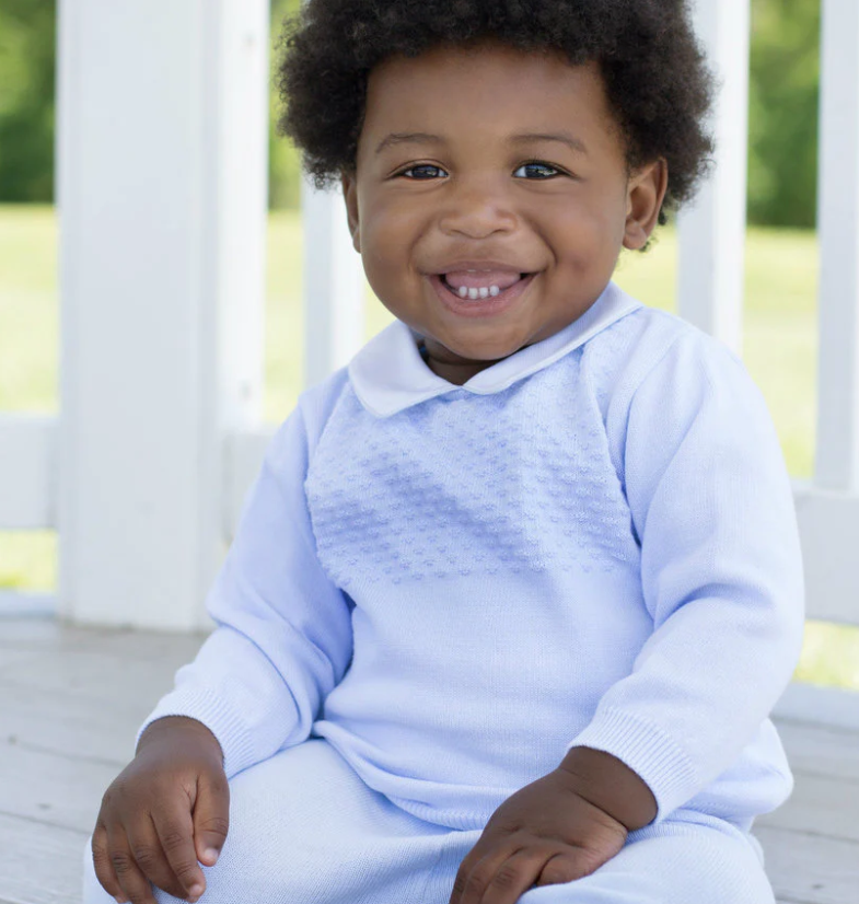 Boys Pique Collar Diamond Knit 2-Piece with Hat