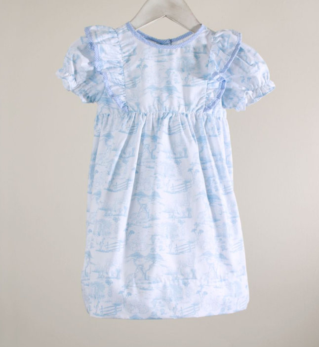 Blue Bunny Toile Dress - Charming Little One