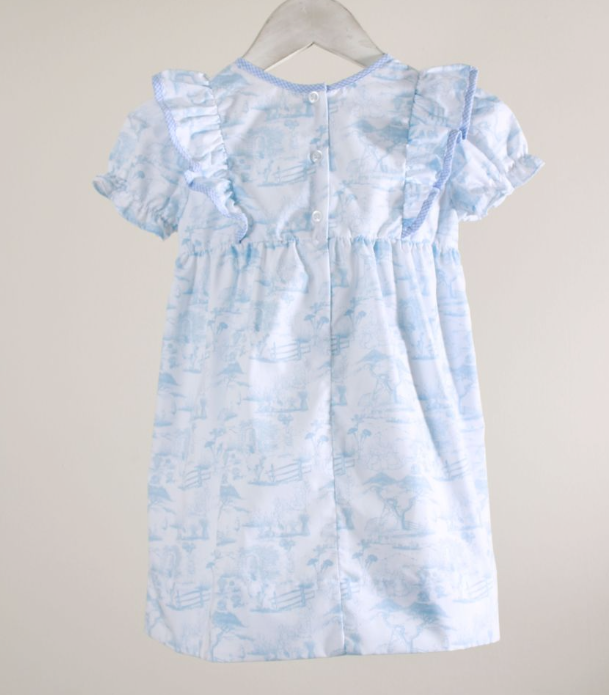 Blue Bunny Toile Dress - Charming Little One
