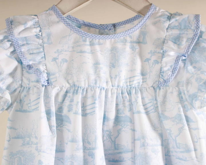 Blue Bunny Toile Dress - Charming Little One