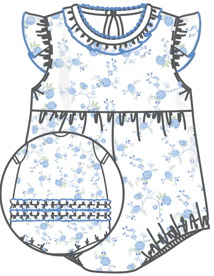 Blue Floral Pima Cotton Bubble - Magnolia Baby