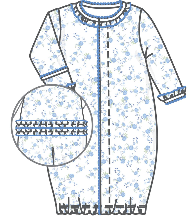Blue Floral Pima Converter Gown - Magnolia Baby
