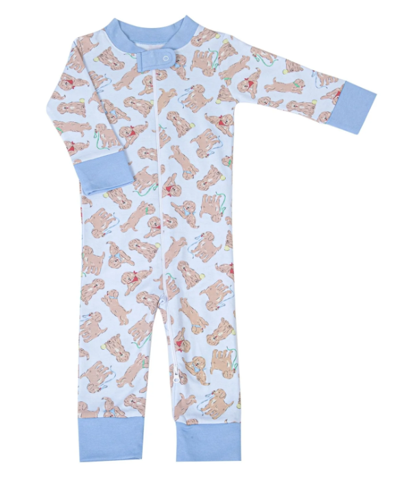 Golden Pup Blue Zipper Pajamas - Magnolia Baby