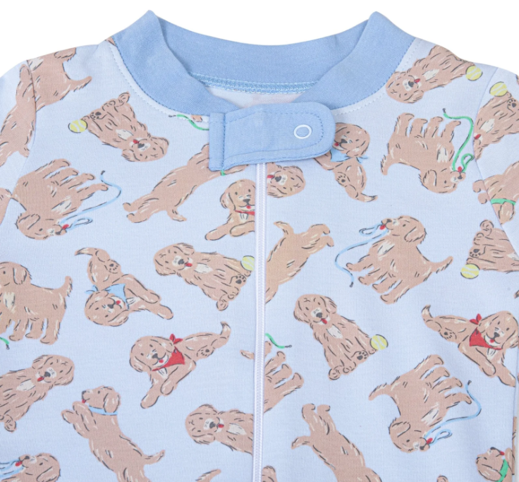 Golden Pup Blue Zipper Pajamas - Magnolia Baby