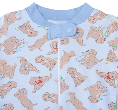 Golden Pup Blue Zipper Pajamas - Magnolia Baby