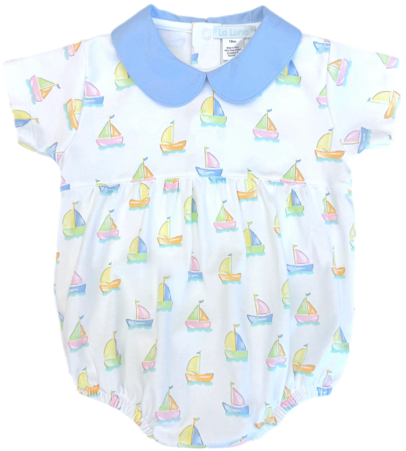 Boys Pima Pastel Sailboats Bubble - La Luna