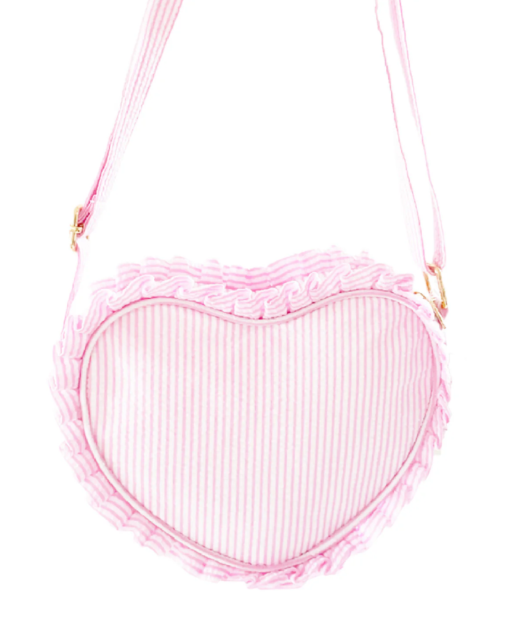 Girls Pink Seersucker Heart Purse - Bits & Bows
