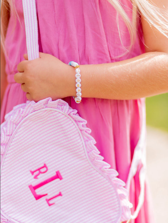Girls Pink Seersucker Heart Purse - Bits & Bows