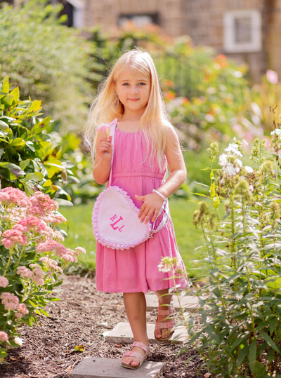 Girls Pink Seersucker Heart Purse - Bits & Bows