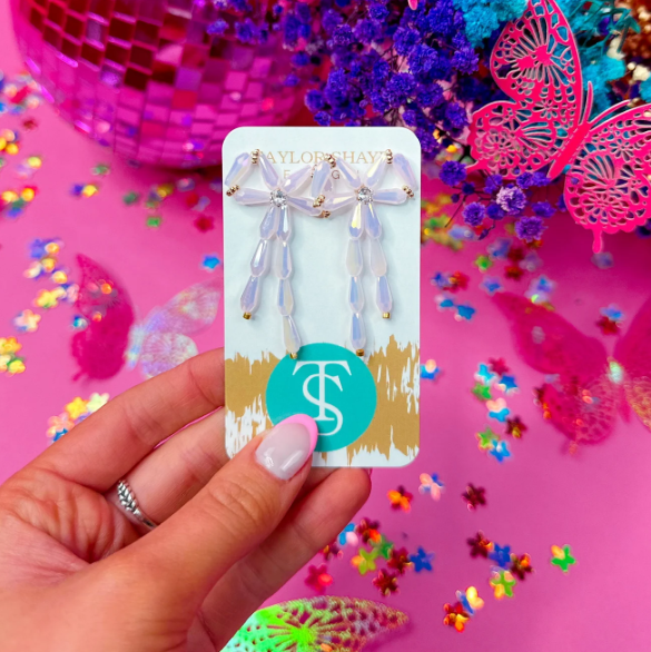 Pink Bow Drop Dangle Earrings - Taylor Shaye
