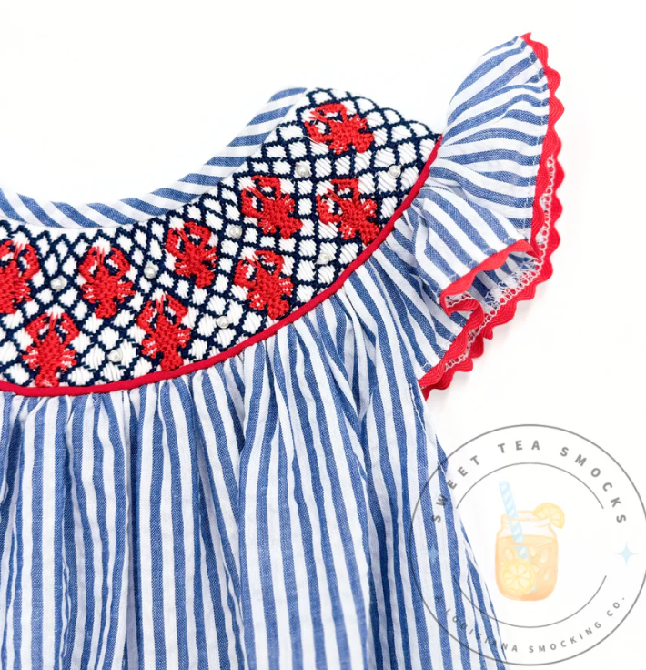 Girls Smocked Crawfish & Pearls Bubble