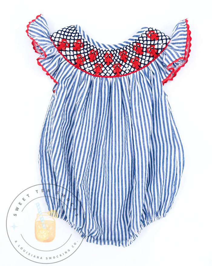Girls Smocked Crawfish & Pearls Bubble