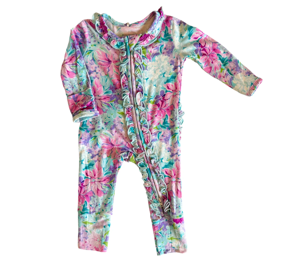 Hydrangea Floral Girls Footie - Rockin Royalty