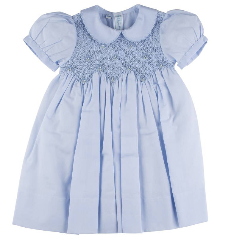 Scalloped Pearl Smocked Blue Dress - Feltman Brothers