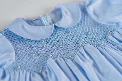 Scalloped Pearl Smocked Blue Dress - Feltman Brothers