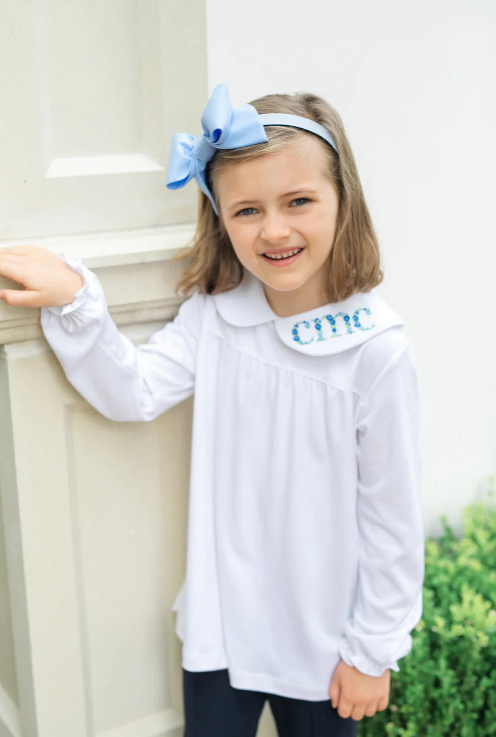 Girls White Pima Cotton Collar Shirt - Lila & Hayes