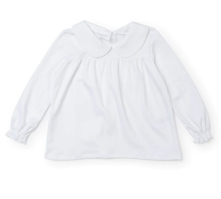 Girls White Pima Cotton Collar Shirt - Lila & Hayes