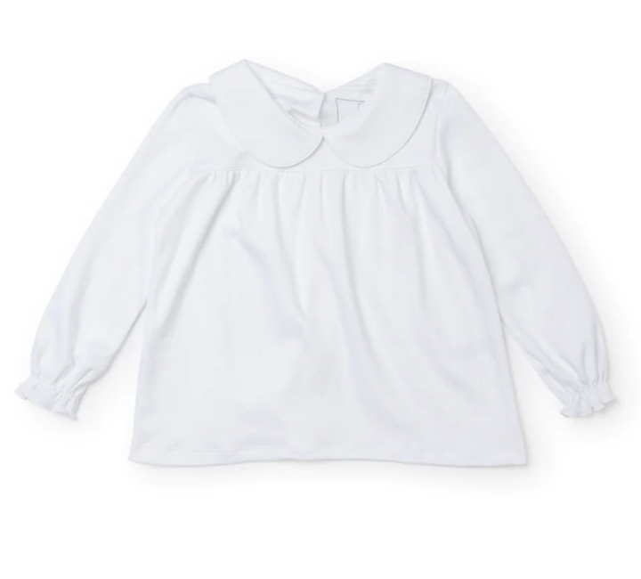 Girls White Pima Cotton Collar Shirt - Lila & Hayes