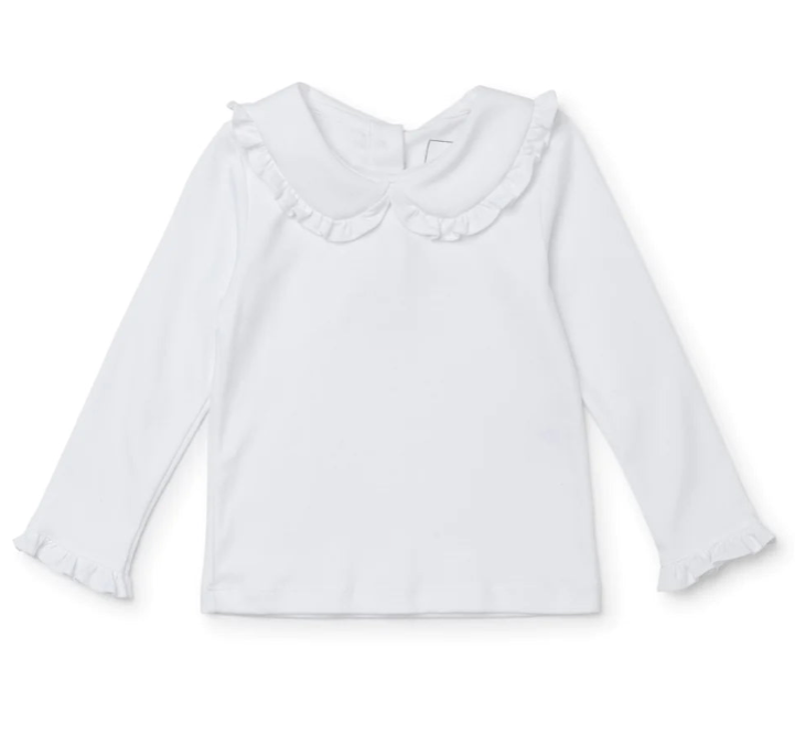 Girls White Pima Cotton Collar Shirt - Lila & Hayes