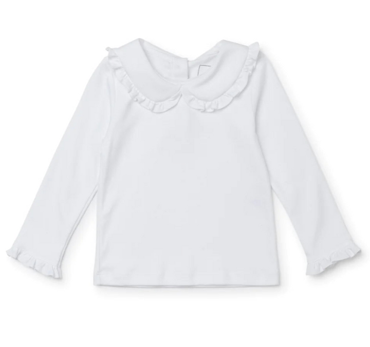 Girls White Pima Cotton Collar Shirt - Lila & Hayes
