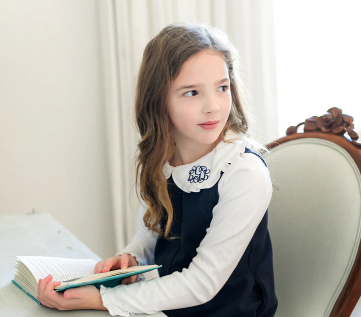 Girls White Pima Cotton Collar Shirt - Lila & Hayes