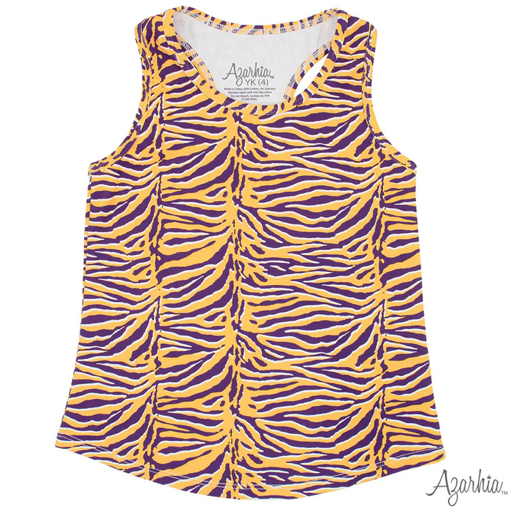 Purple & Gold Tiger Stripe Racer Back Tank - Azarhia