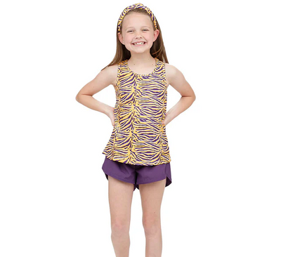 Purple & Gold Tiger Stripe Racer Back Tank - Azarhia