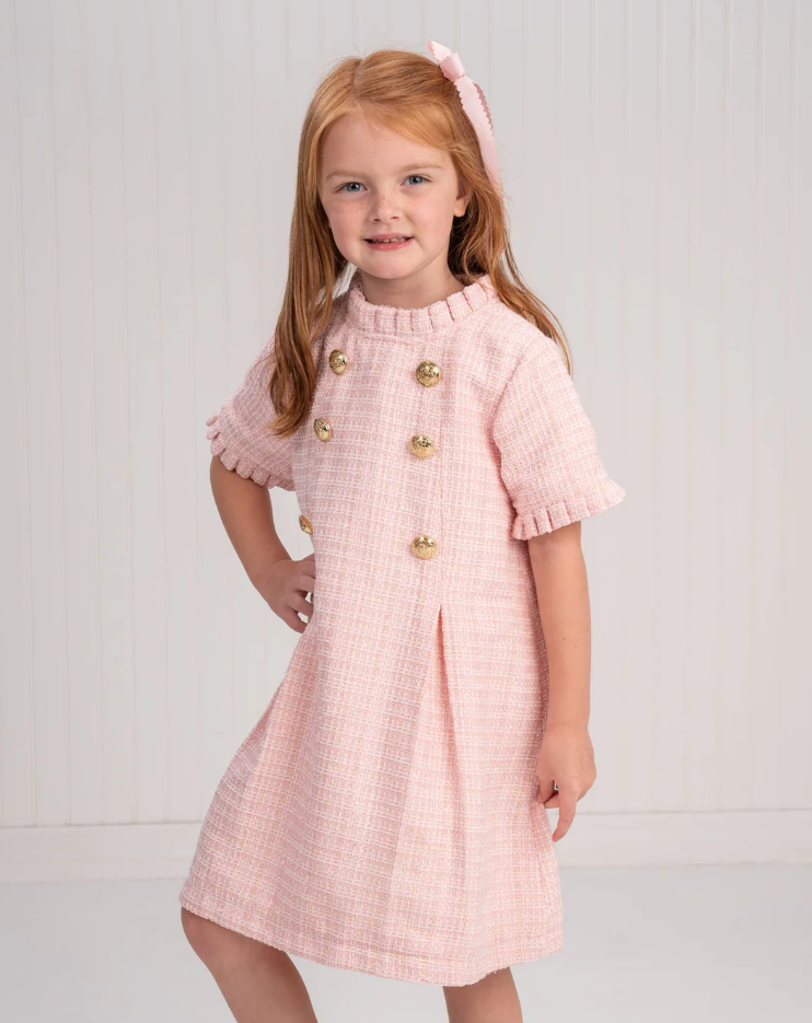 Pink & Gold Tweed Dress - The Oaks Apparel