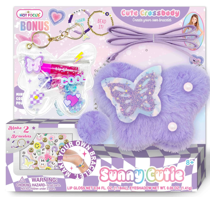 Purple Butterfly Purse & Makeup Set