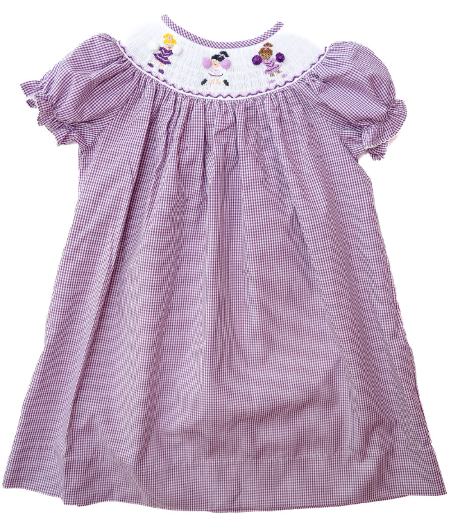 Smocked Purple Cheerleaders - Ruth and Ralph