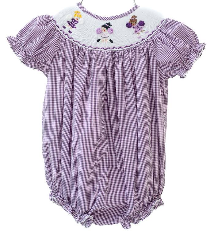 Smocked Purple Cheerleaders - Ruth and Ralph