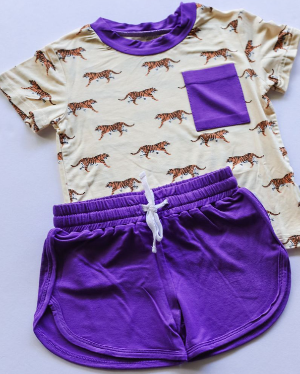 Tiger Bamboo Varsity Short Set - Southern Slumber