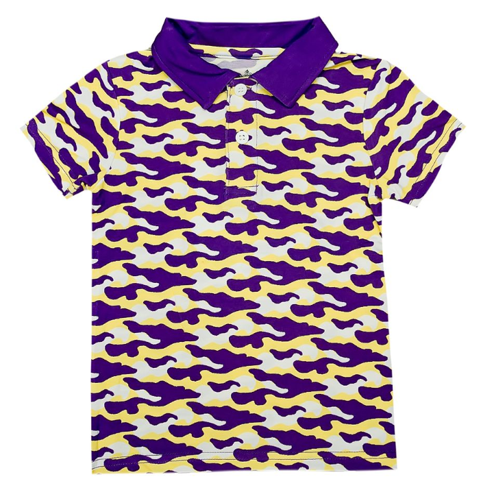 Purple & Gold Camo Polo - Belle Cher