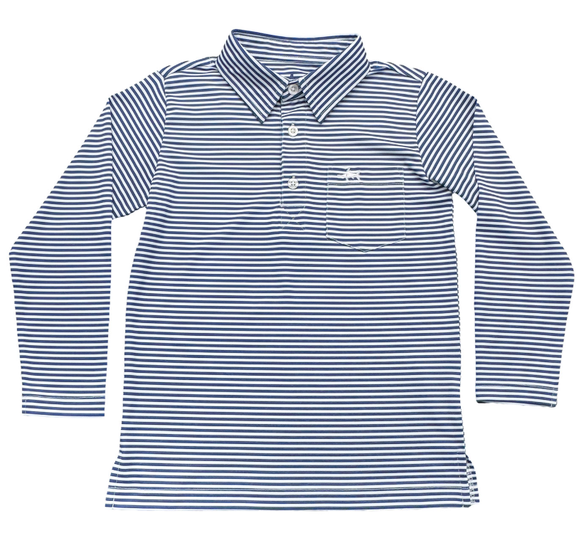 Navy Stripe Long Sleeved Performance Polo - Saltwater Boys