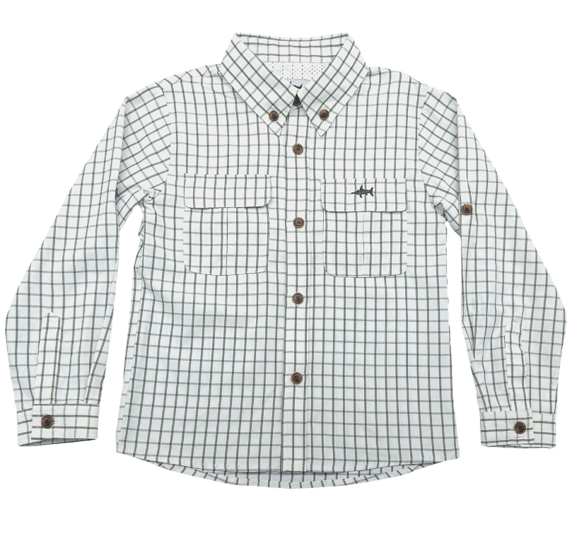 Olive & White Plaid Fishing Shirt - Saltwater Boys