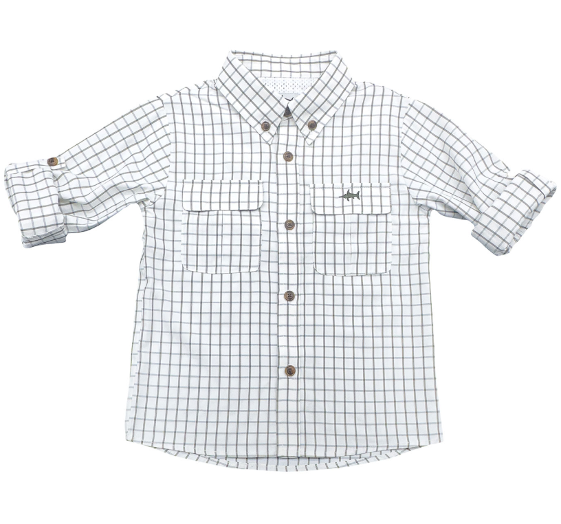 Olive & White Plaid Fishing Shirt - Saltwater Boys