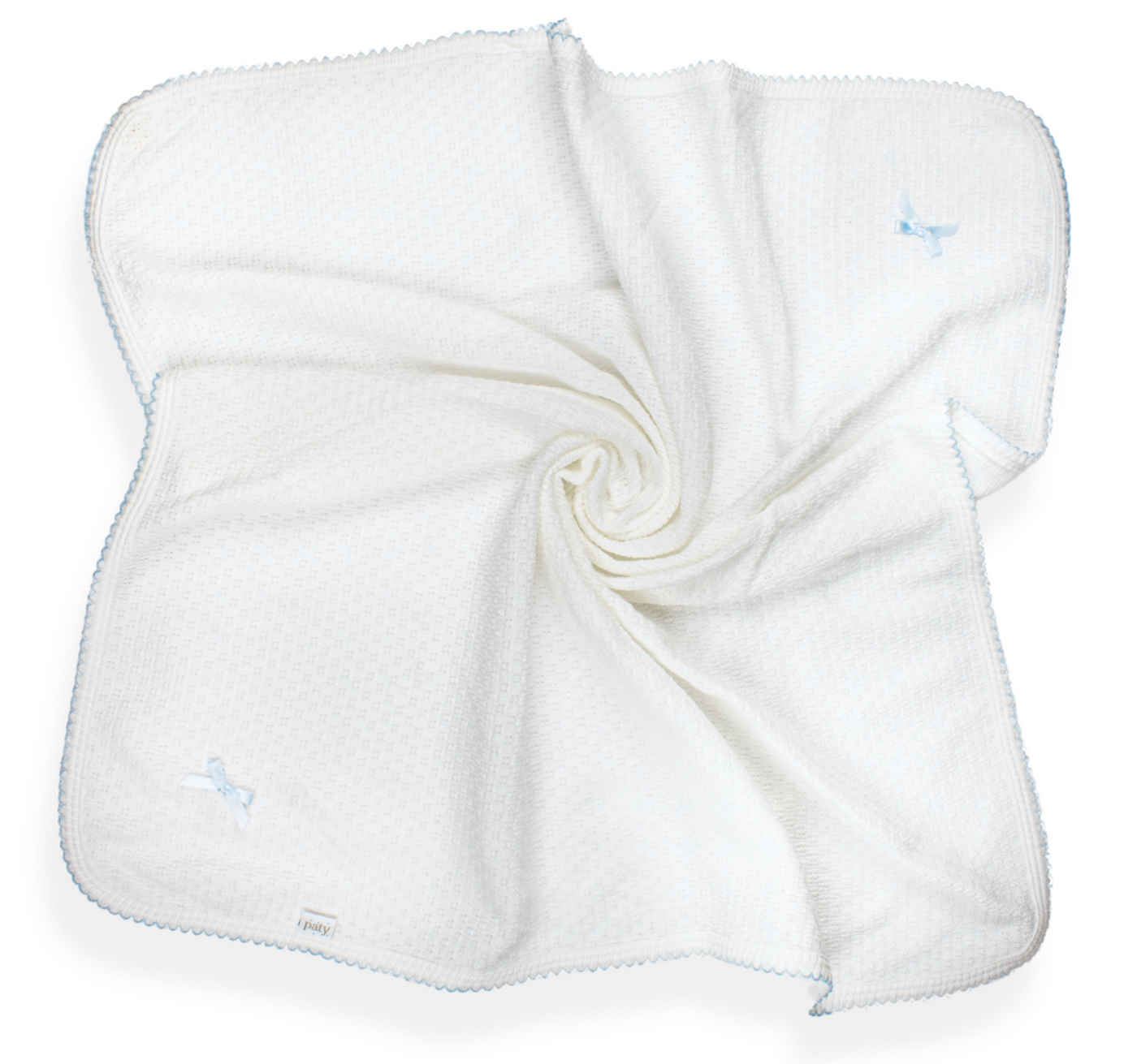 White Receiving/Swaddle Blanket, Blue Trim - Paty