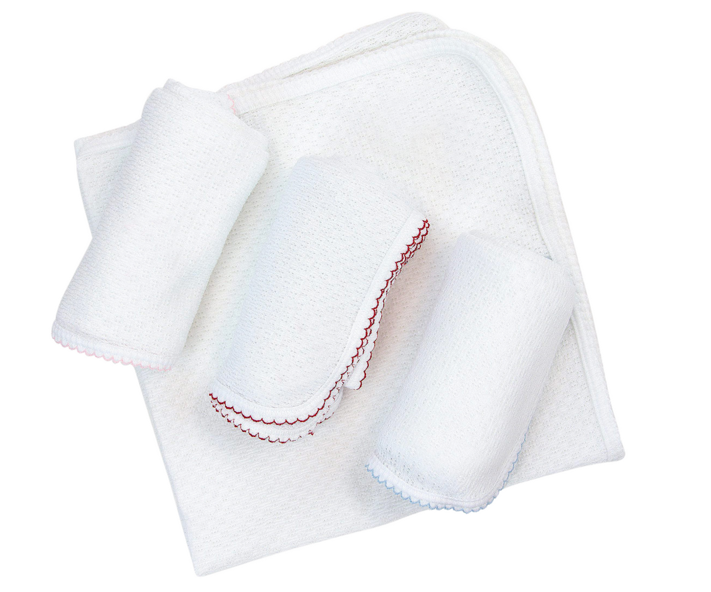 White Receiving/Swaddle Blanket, White Trim - Paty