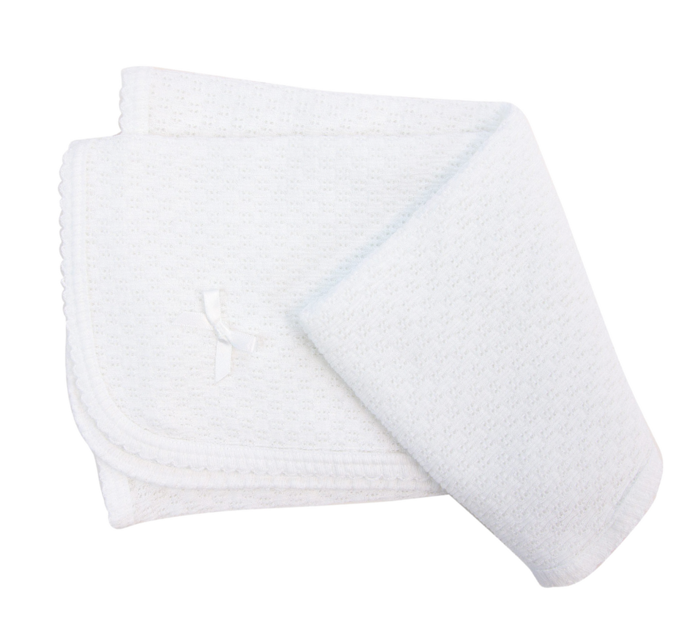 White Receiving/Swaddle Blanket, White Trim - Paty