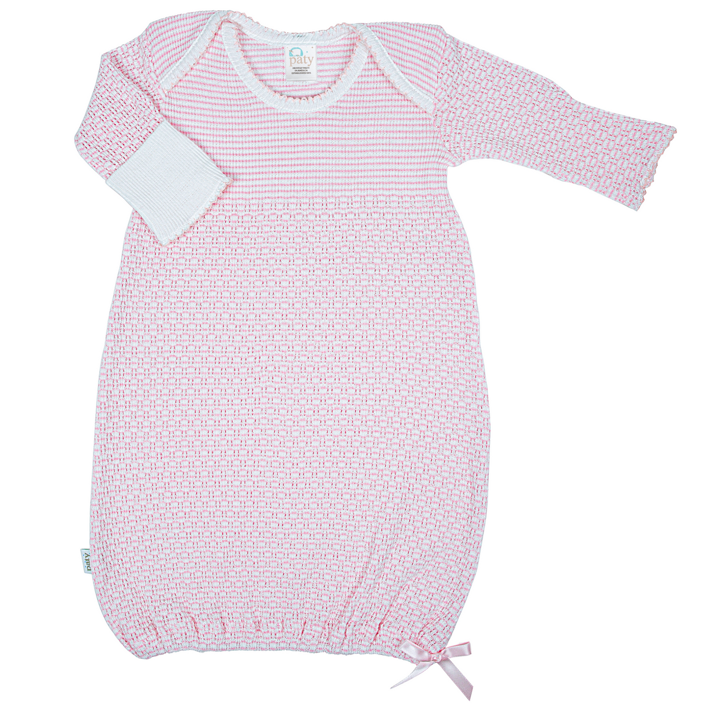 Pink Paty Knit Overlap Shoulder Gown