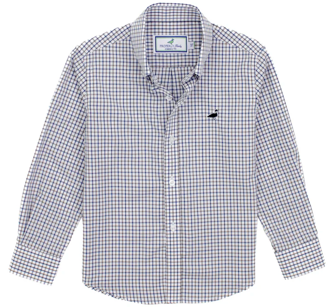 Navy & Tan Checkered Oxford Button Down - Properly Tied