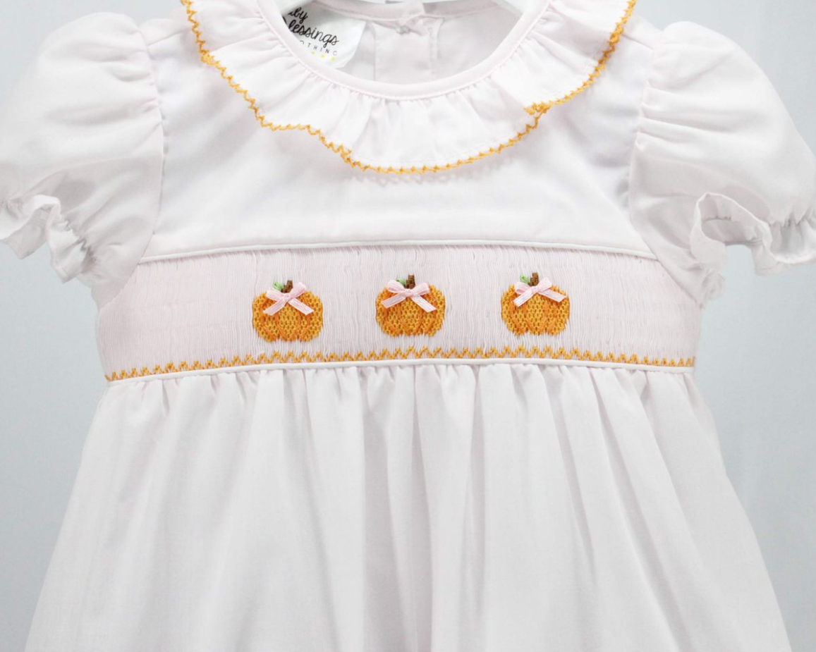 Smocked Pumpkins with Bow Bubble - Baby Blessings