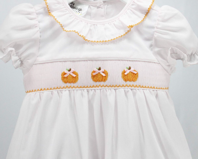 Smocked Pumpkins with Bow Bubble - Baby Blessings