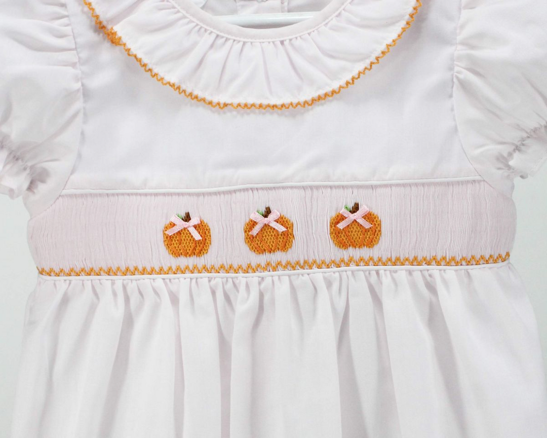 Smocked Pumpkins with Bow Dress - Baby Blessings